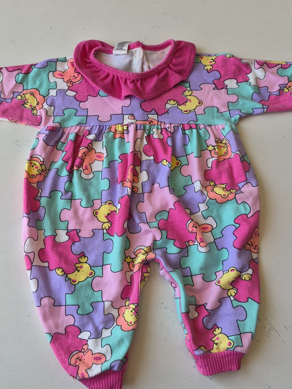 Soupcons Pink Puzzle-Print Baby One-Piece Romper
